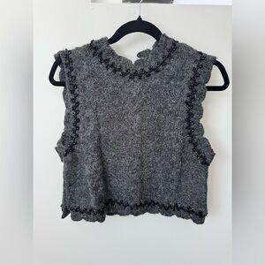 Zara Grey knitted top with black beaded details, cropped style